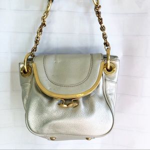B. Makowski metallic silver leather evening bag